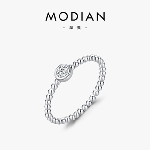 MODIAN摩典莫桑钻S925纯银圆形闪钻戒指女时尚个性小圆珠百搭指环