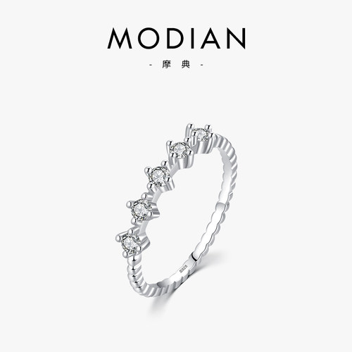 modians925纯银镶嵌锆石戒指时尚