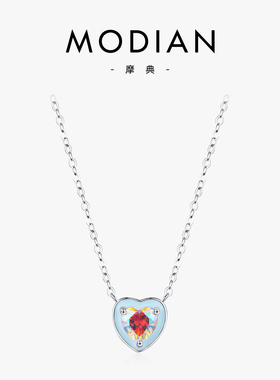 摩典925纯银滴胶甜美爱心锁骨链