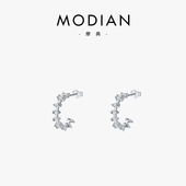 摩典S925纯银日韩ins风耳钉女个性 新潮简约冷淡风满钻轻奢耳饰女