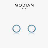 MODIANs925纯银小众设计感高级圆圈耳环合成绿松石耳饰女气质日韩