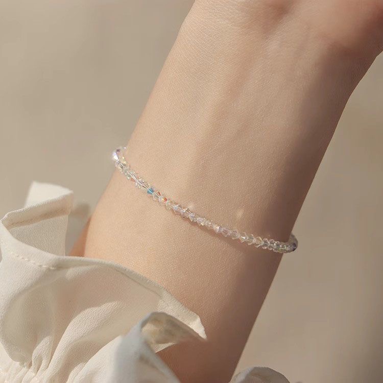 超闪极细水晶珍珠手链女ins小众设计高级感轻奢叠戴简约闺蜜手串