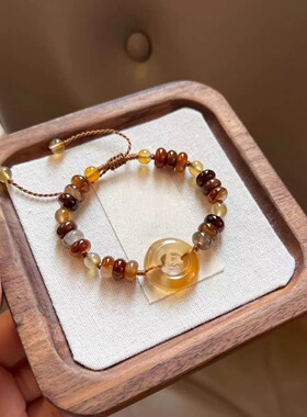 新中式复古棕色平安扣手链女小红书同款国风手饰精致高颜值手链