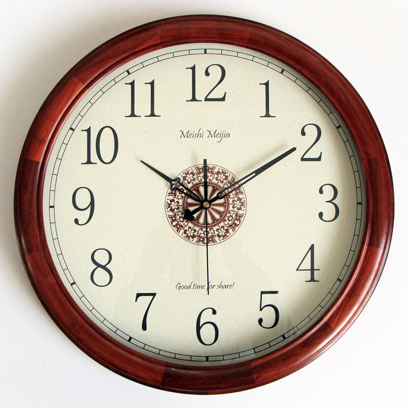 美时每家实木圆形挂钟红花梨木简约复古中式红木风格客厅601h