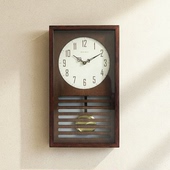 北欧原木实木挂钟简约客厅石英钟摇摆台钟中古风新中式 音乐报时