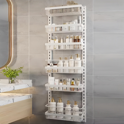 免打孔门后壁挂式收纳架子多层可调节厨房墙上窄缝挂墙调料置物架