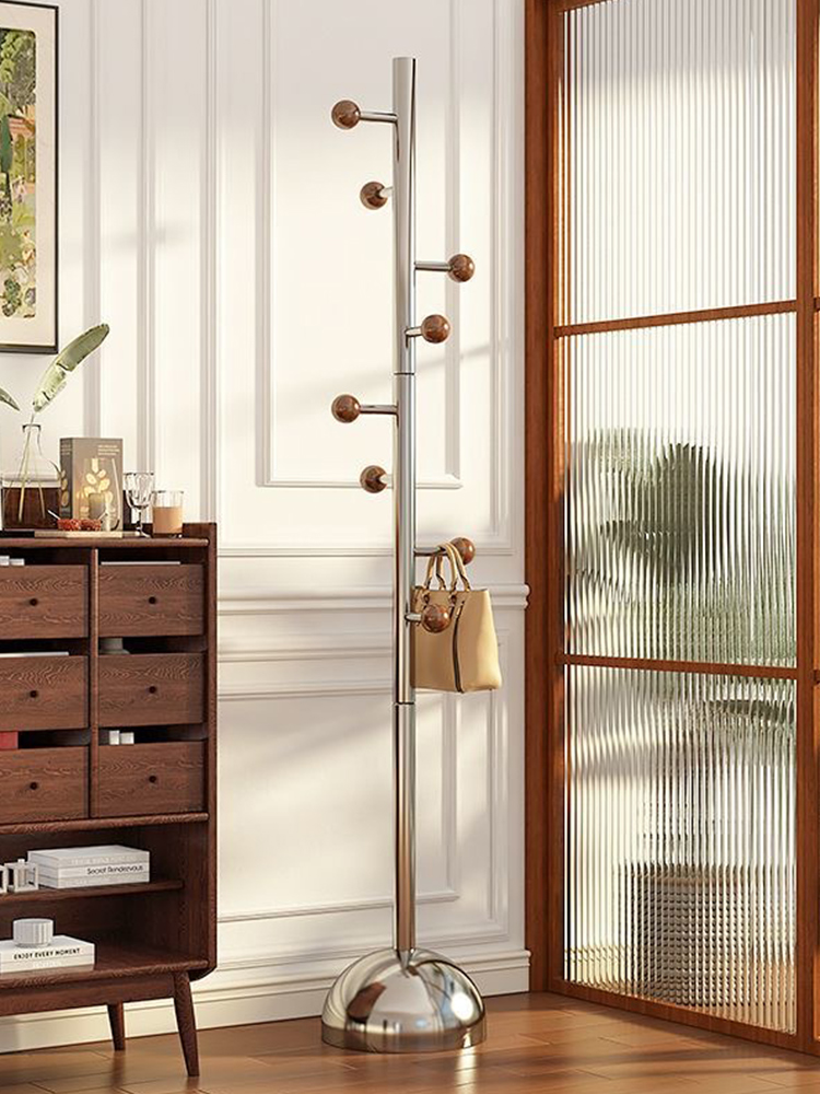 不锈钢衣帽架落地中古风挂衣架卧室小型家用简约现代挂包衣服架子