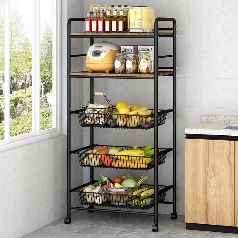 可移动厨房多功能置物架落地多层家用微波炉锅具收纳架蔬菜储物架