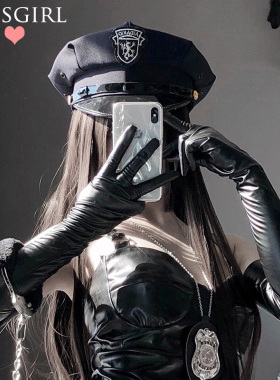 女警帽ds演出party黑色帽子警帽