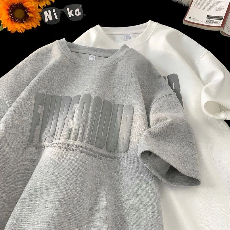 夏季重磅300g美式发泡字母休闲短袖t恤男士宽松百搭半袖体恤