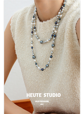 倪妮同款大溪地珍珠银灰毛衣链