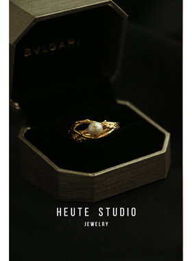 法式宫廷复古金箔天然珍珠戒指