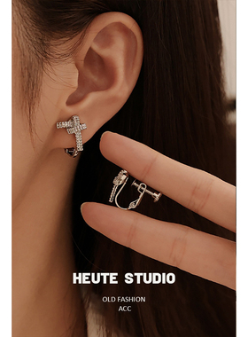 HeuteStudio 姻缘结 小众设计 复古超闪钻石打结绳耳钉无耳洞耳夹