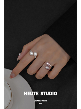 爆闪高级感纯银天然珍珠开口戒指