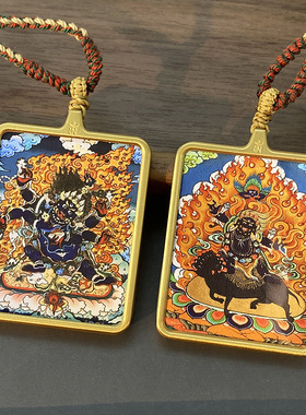 好运藏式描金六臂马哈嘎啦大黑天白财神唐卡画吊坠藏式唐卡方形嘎