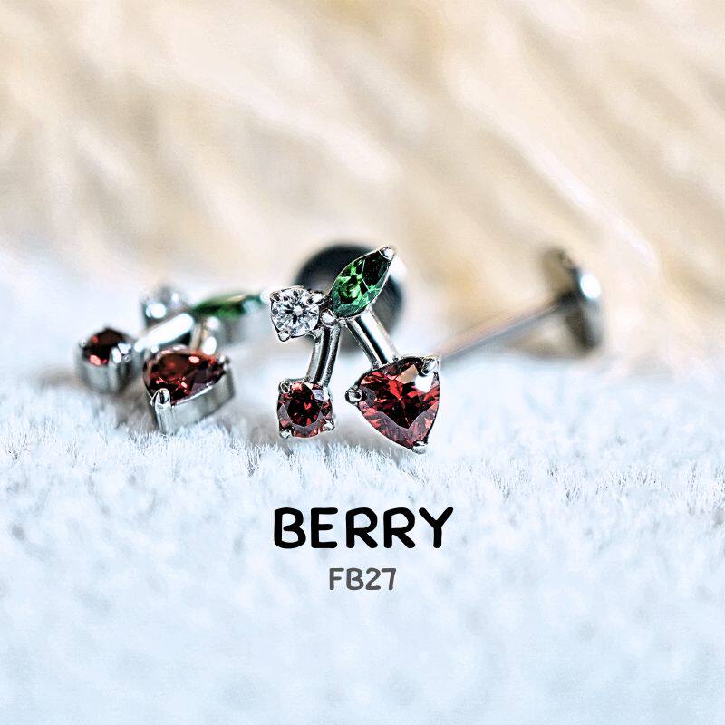 Berry红樱桃FB27医用钛养护耳钉防过敏内螺纹平底杆子粗1.0mm耳骨