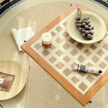 白蜡木法式复古瓷砖茶几客厅沙发边桌阳台小茶桌可移动床上小桌