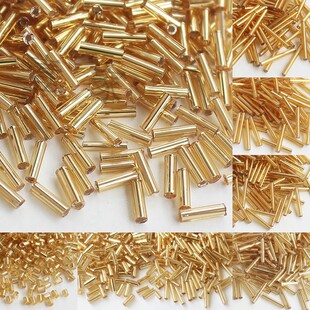 灌银金色系列各规格长管短管散珠材料包diy管珠材料流苏玻璃珠管