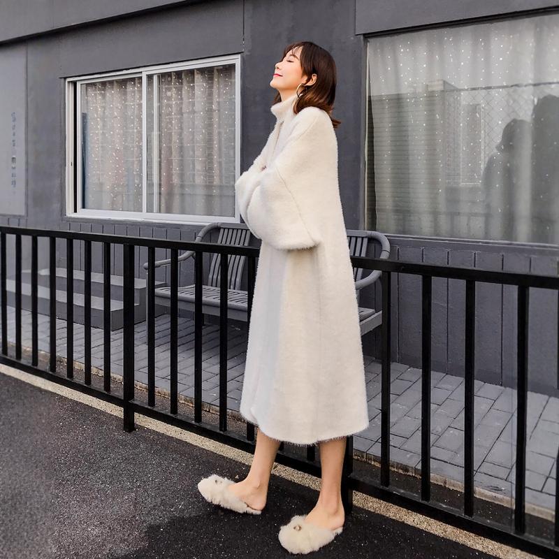 仿水貂毛毛衣开衫外套宽松女中长款水貂绒针织蝙蝠袖大衣高档风衣