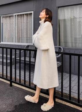 仿水貂毛毛衣开衫外套宽松女中长款水貂绒针织蝙蝠袖大衣高档风衣