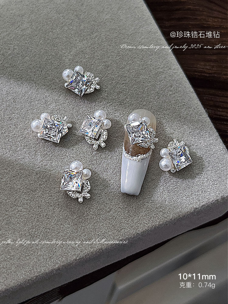 thumbnail for New zircon butterfly stack diamond nail jewelry high-quality sparkling pearl multi-faceted nail drill ball ornament alloy