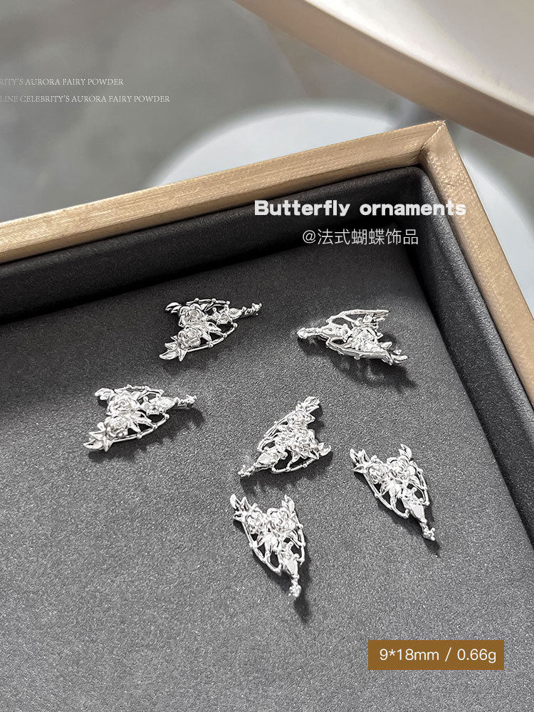 thumbnail for New alloy French crescent butterfly nail jewelry light luxury flashy diamond pentagram nail diamond accessories