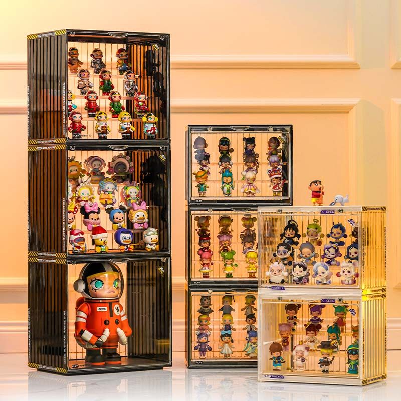 手办展示柜盲盒展示架收纳泡泡玛特展示盒潮玩乐高集装箱柜亚克力_虎窝淘