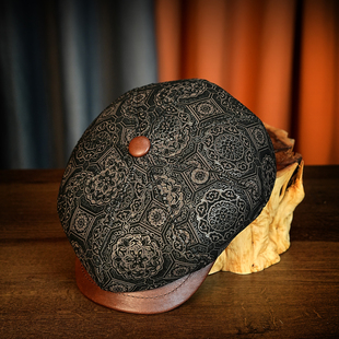 羊皮印花男士八角帽贝雷帽复古报童帽英伦女士前进帽帽子男秋冬季