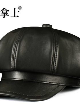 八角帽女秋冬季明星同款真皮帽子男中老年画家帽百搭英伦潮贝雷帽