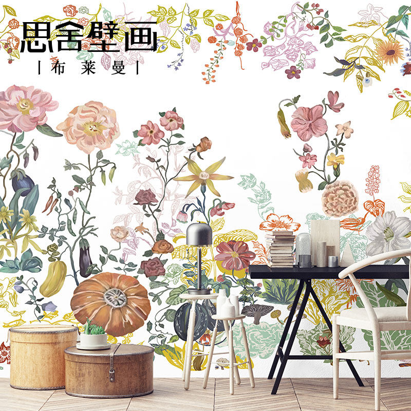 思舍田园花卉壁纸浪漫花园乡村手绘家装客厅背景墙纸个性定制壁画|ruв категории награду материалов, обои, Настроить фрески - от Buy2taobao.com для оказания профессиональной услуги покупки агента Taobao