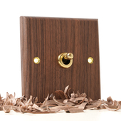 PIALT普田 灵动开关面板黑胡桃木黄铜拨杆自复位回弹凌动智能