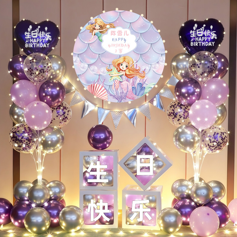 宝宝周岁生日派对背景海报定制