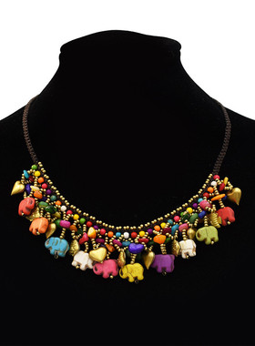 波西米亚彩色大象碎石项链印尼