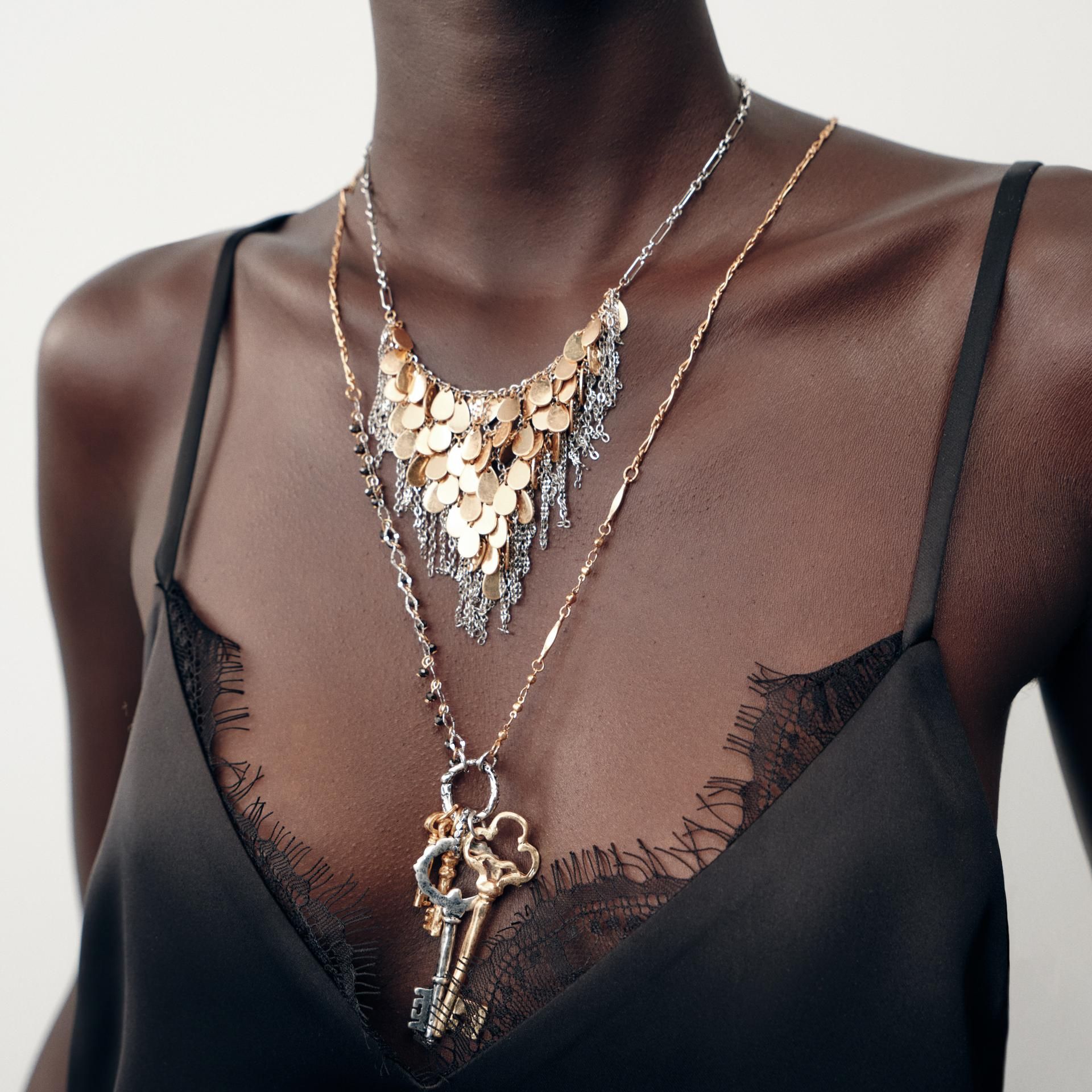 欧美风夸张水滴形金属流苏项链女