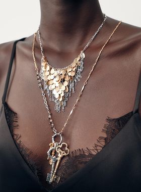 欧美风夸张水滴形金属流苏项链女