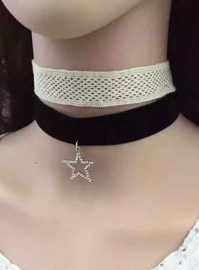 花边系列黑色蕾丝带银花吊坠套装