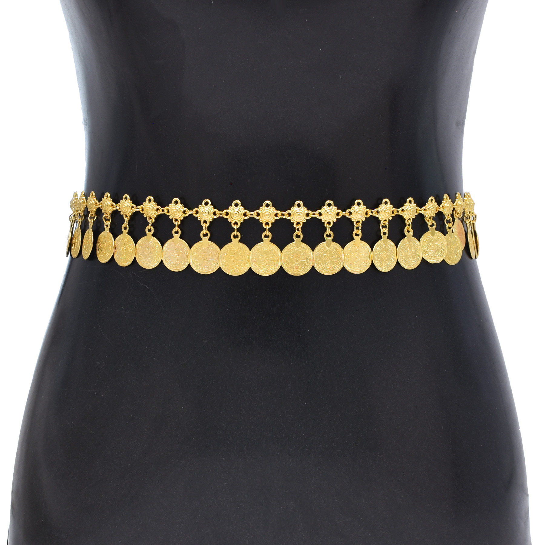 欧美跨境个性简约腰链中长款纯色金属钱币流苏印度新疆肚皮舞配饰