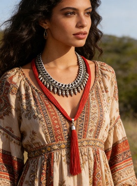 欧美夸张多层铆钉项链流苏锁骨链