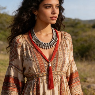 欧美夸张多层铆钉项链红色流苏锁骨链小众设计感个性潮酷颈链配饰