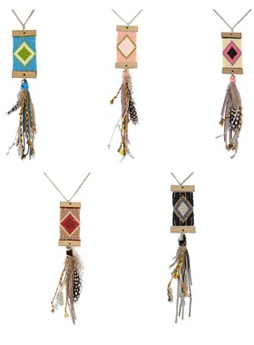 吉普赛风合金链彩色方块织布项链