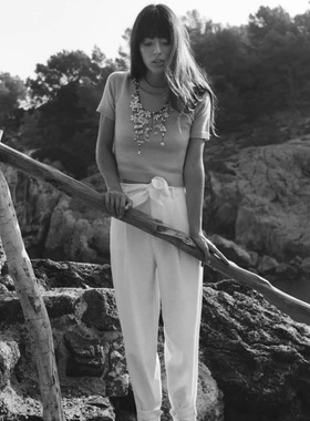 新款欧美三色长流苏立体花朵项链