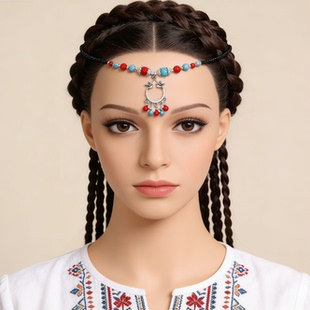 异域风情流苏额头链项链两用复古民族风眉心坠额饰藏族头饰女配饰