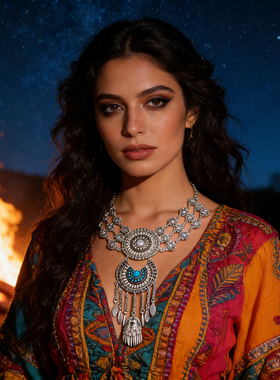 复古异域风合金拼接流苏项链女