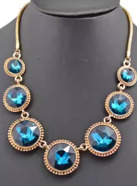 合金人工锆石两侧递减圆环项链女