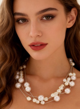 超仙时尚长款多层叠戴珍珠项链女