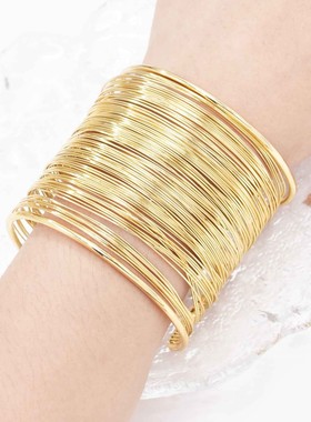 民族风敦煌公主金色开口多圈手镯