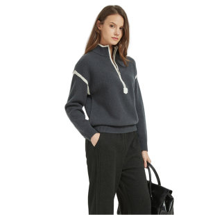 宽松羊毛半开领撞色针织衫 Petit Bari