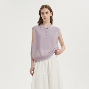 针织上衣 质感POLO领莱赛尔亚麻无袖 Petit Bari