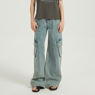 风阔腿牛仔裤 复古水洗工装 Bari Petit