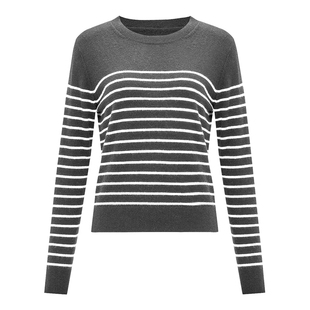 高知感条纹绵羊毛圆领针织套头衫 Petit Bari